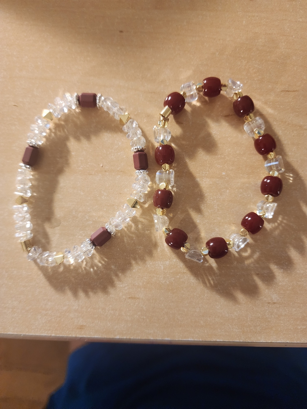 Erimish Clear Crystal and Burgundy Bead Stretch Bracelet Set -